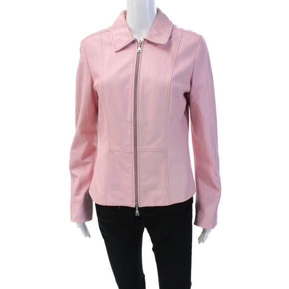 Danier Womens Leather Full Zipper Light Jacket Pink Size Extra Small - Picture 1 of 5